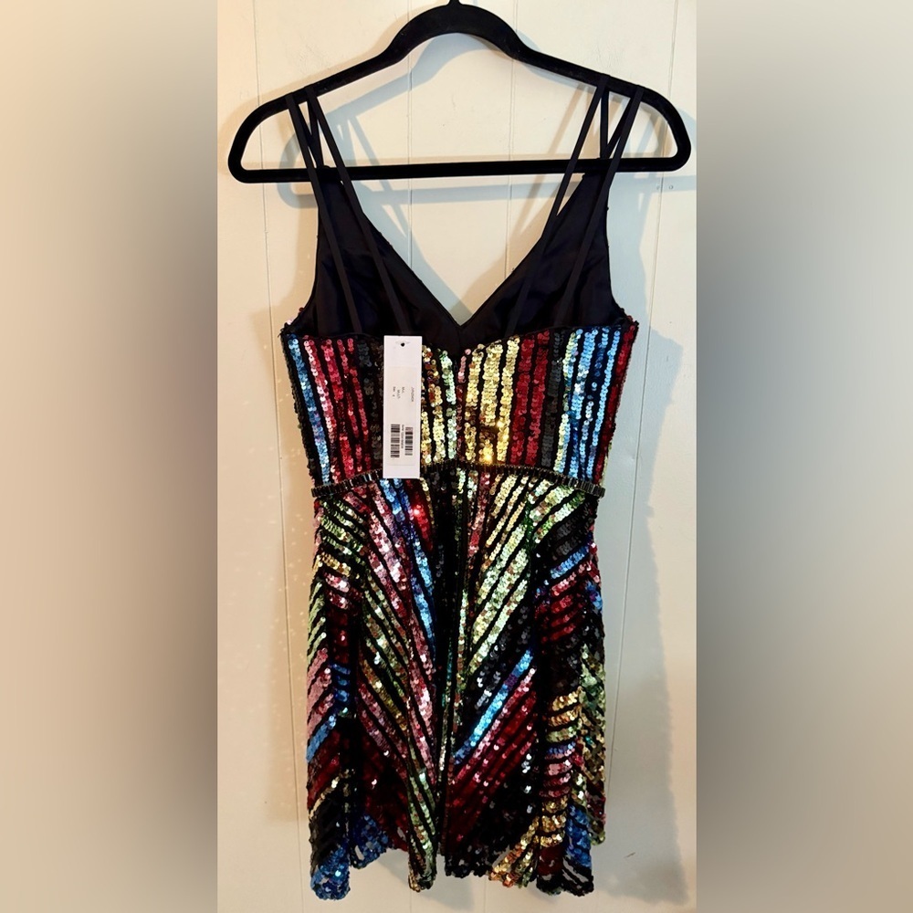 JVN by Jovani Multi Sequin V Neck Fit and Flare Short Dress JVN2540 - Picture 8 of 16
